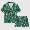 Women's Rustic Pine Trees Forest In Woodland Christmas Short Sleeve Pocket Cotton Pajama Set
