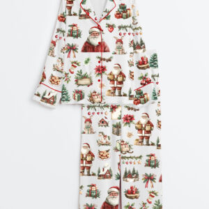 Women's Rustic Red Green Christmas Winter Long Sleeve Satin Pajama Set