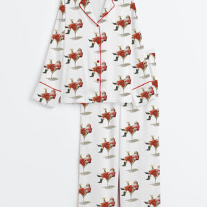 Women's Santa Cheers Vintage Christmas Holiday Bar Cheers Long Sleeve Satin Pajama Set