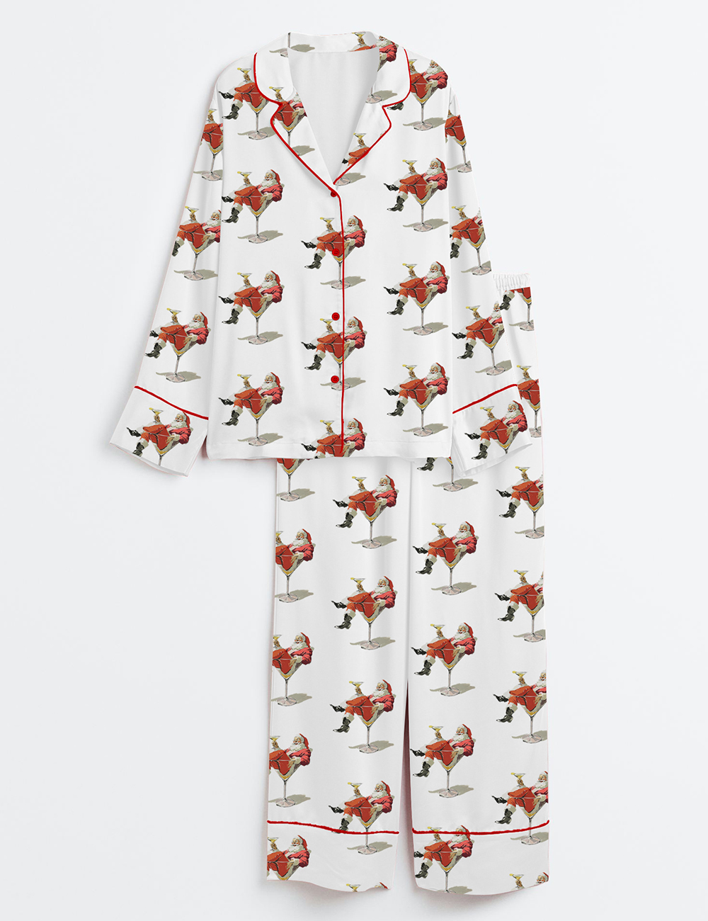 Womenâ€™s Santa Cheers Vintage Christmas Holiday Bar Cheers Long Sleeve Satin Pajama Set