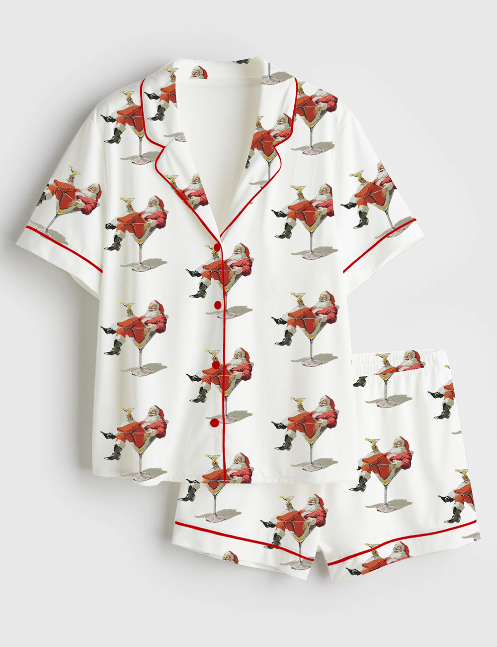 Womenâ€™s Santa Cheers Vintage Christmas Holiday Bar Cheers Short Sleeve Satin Pajama Set