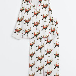 Women's Santa Cheers Vintage Christmas Long Sleeve Satin Pajama Set