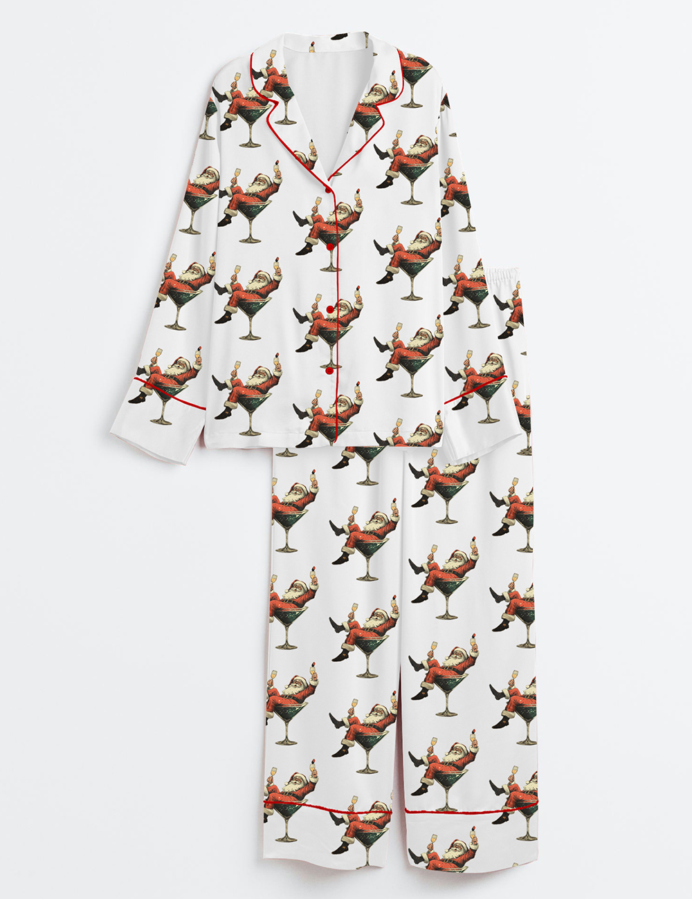 Women's Santa Cheers Vintage Christmas Long Sleeve Satin Pajamas Set