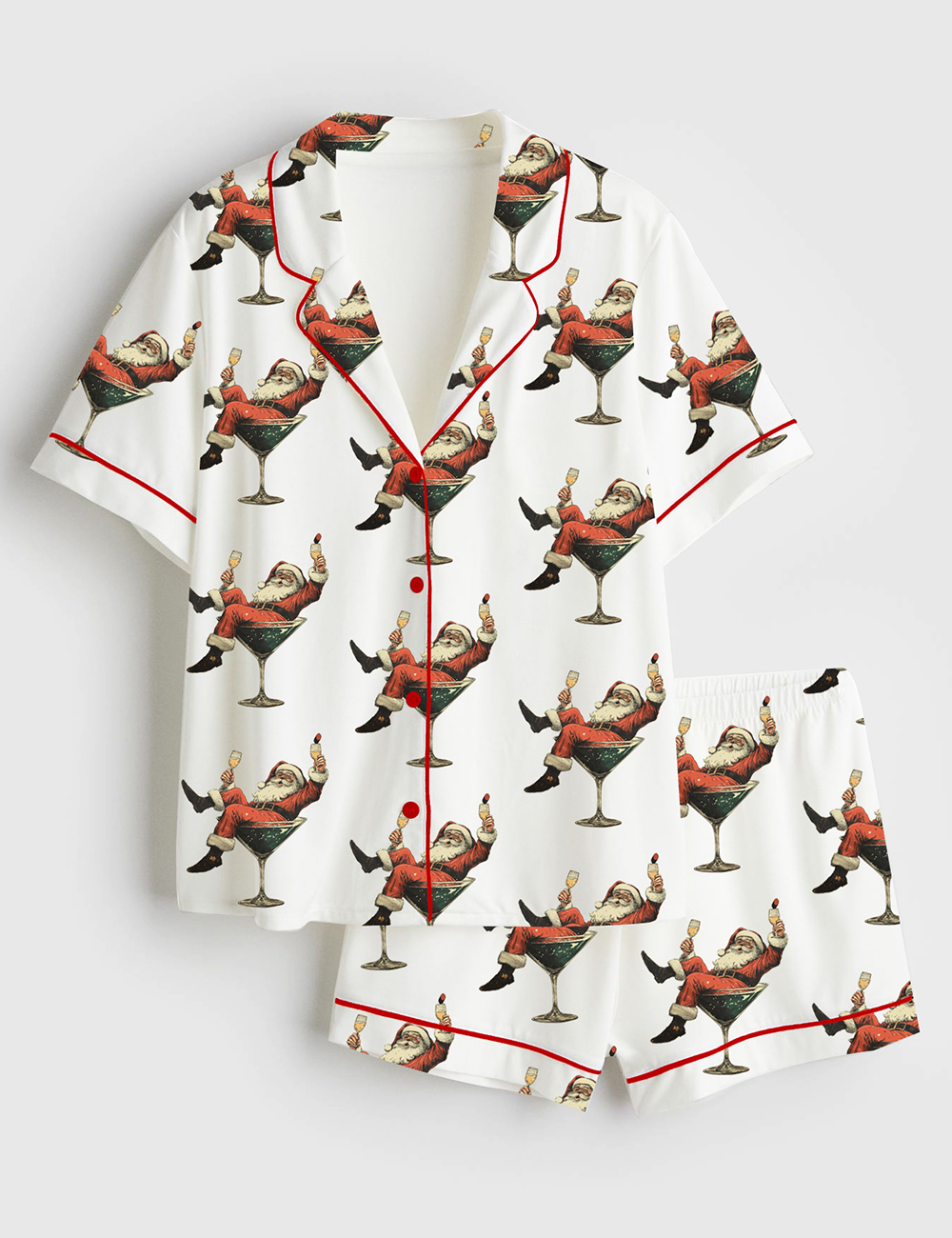 Women's Santa Cheers Vintage Christmas Short Sleeve Satin Pajama Set