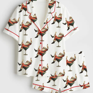 Women's Santa Cheers Vintage Christmas Short Sleeve Satin Pajama Set