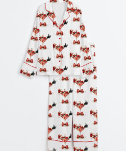 Women's Santa's Hot Mess Christmas Martini Santa Claus Holiday Party Long Sleeve Satin Pajama Set