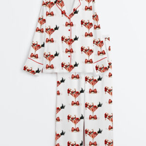 Women's Santa's Hot Mess Christmas Martini Santa Claus Holiday Party Long Sleeve Satin Pajamas Set