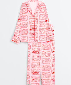 Women's Sardine Art Print Long Sleeve Satin Pajama Set