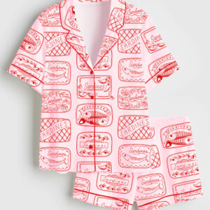 Womenâ€™s Sardine Art Print Short Sleeve Satin Pajama Set