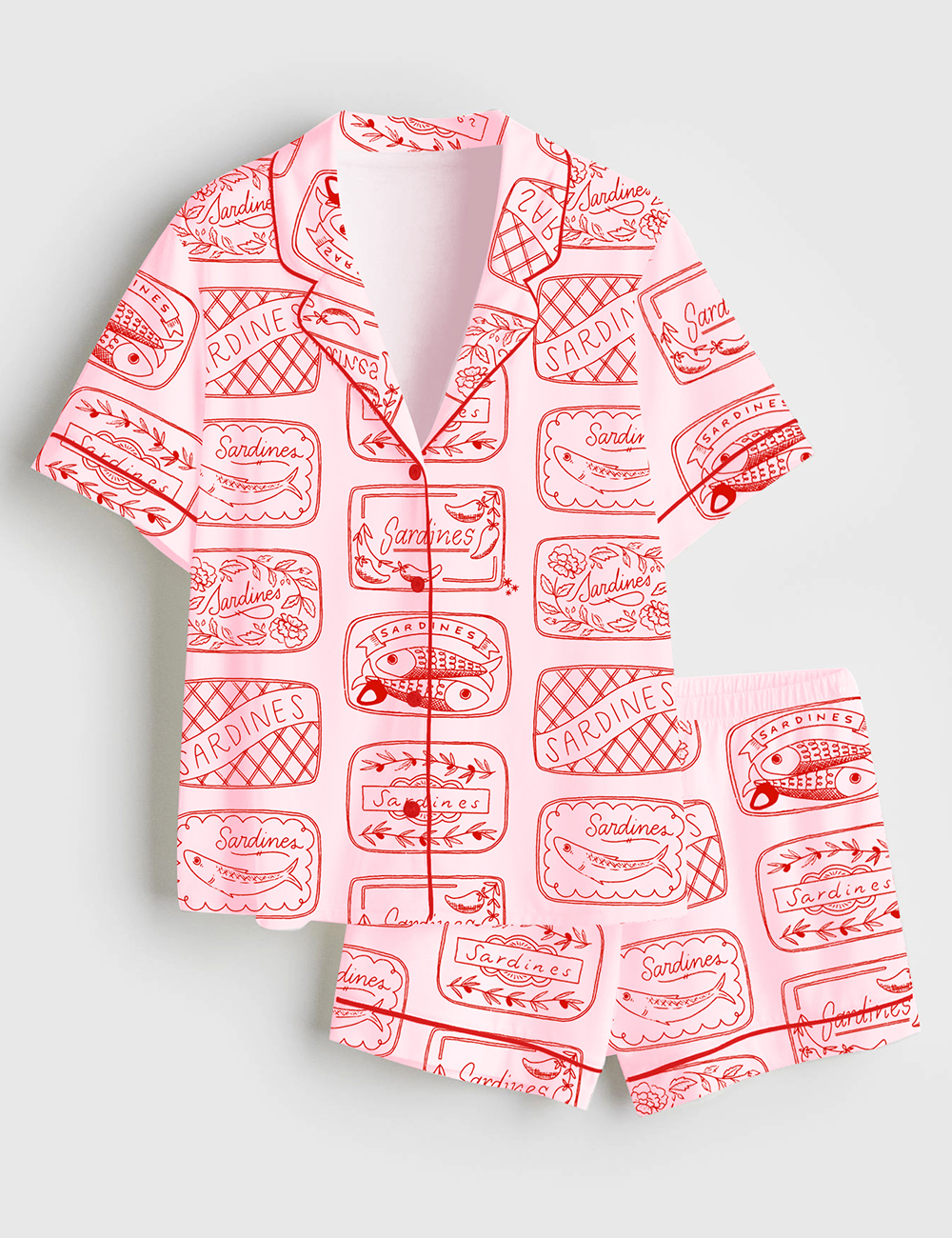 Womenâ€™s Sardine Art Print Short Sleeve Satin Pajama Set