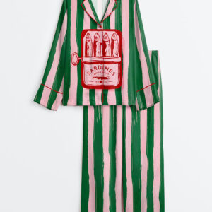 Women's Sardines Summer Beach Aesthetic Sardines Girly Summer Ocean Beach Art Print Long Sleeve Satin Pajama Set