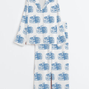 Womenâ€™s Sardines Tinned Fish Portugal Vintage Sardine Coastal Aesthetic Europe Travel Print Long Sleeve Satin Pajama Set