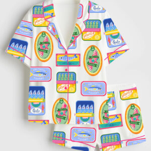Women's Sardinetin Sardine Art Print Short Sleeve Satin Pajama Set