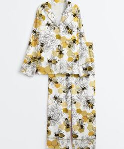 Women's Save The Honey Bees Long Sleeve Satin Pajama Set