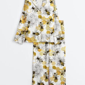 Women's Save The Honey Bees Long Sleeve Satin Pajama Set