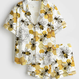 Women's Save The Honey Bees Short Sleeve Satin Pajama Set