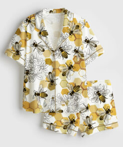 Women's Save The Honey Bees Short Sleeve Satin Pajama Set