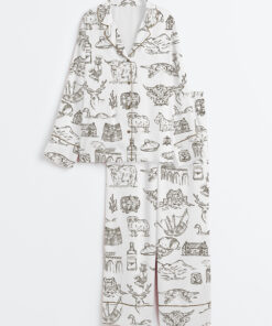 Women's Scotland Whimsical Style Scottish Highlands Whisky Castles And Love On The Moors Long Sleeve Satin Pajama Set