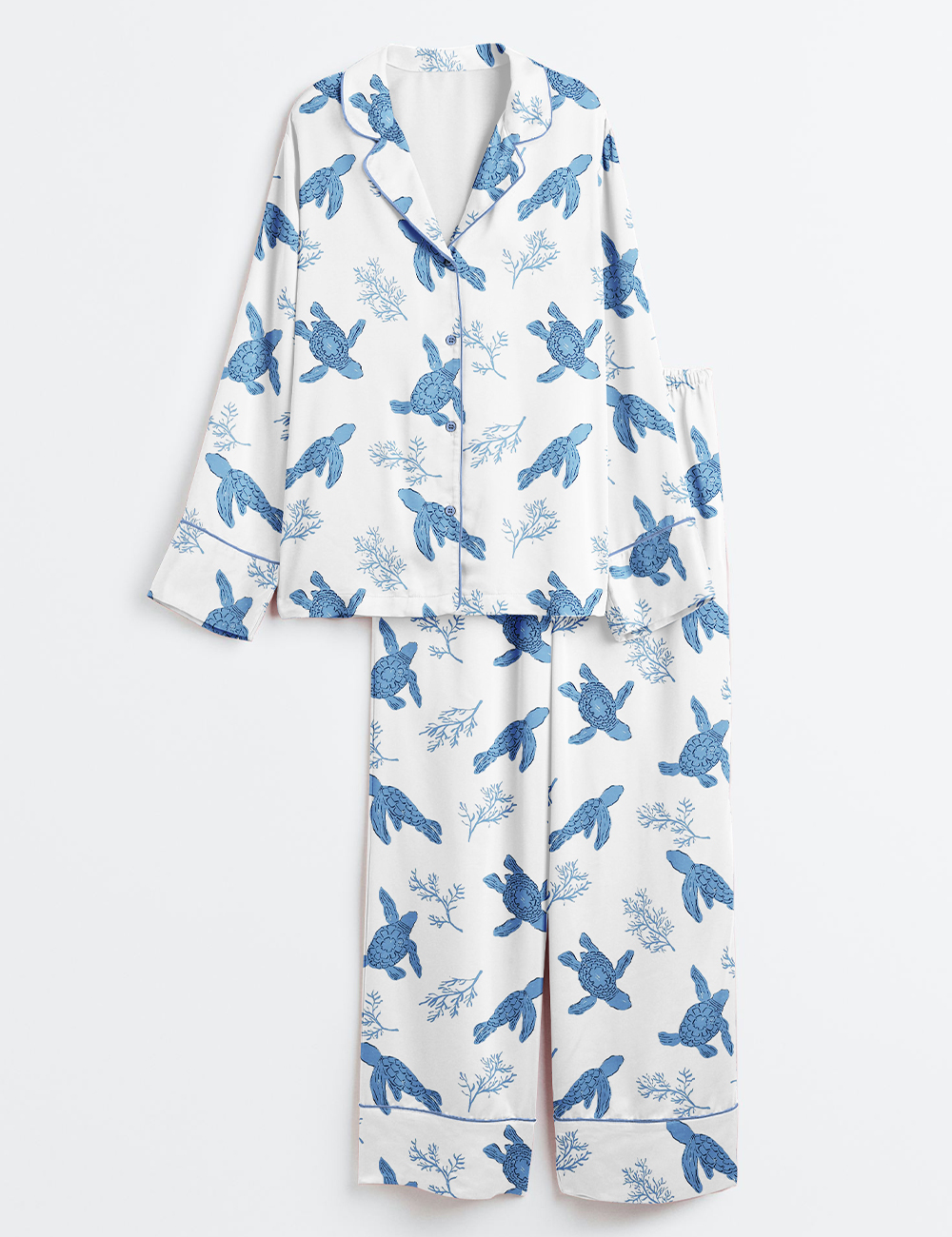 Womenâ€™s Sea Turtles Coastal Design Long Sleeve Satin Pajama Set