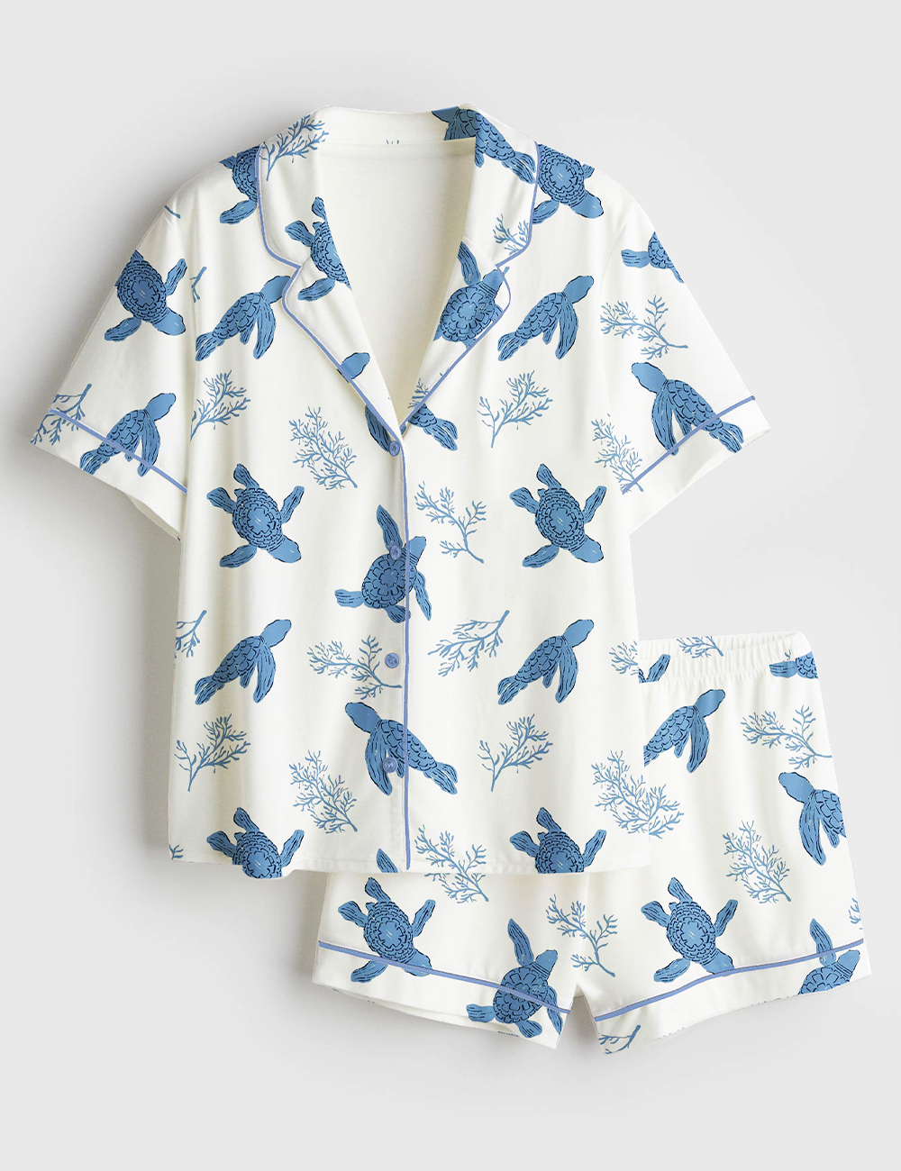 Womenâ€™s Sea Turtles Coastal Design Short Sleeve Satin Pajama Set