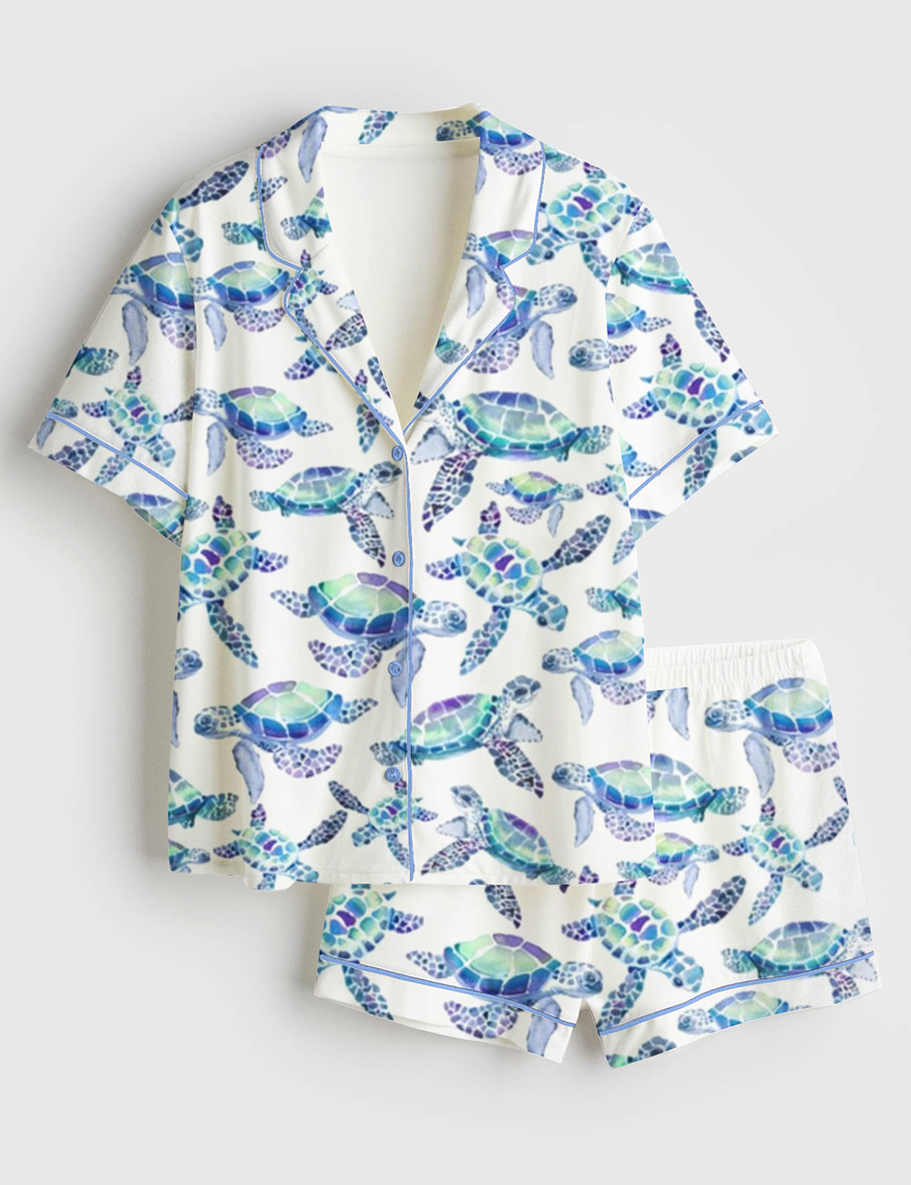 Womenâ€™s Sea Turtles Summer Sea Life Animal Print Short Sleeve Satin Pajama Set