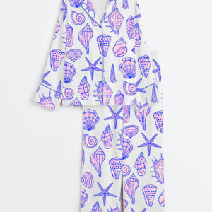 Women's Seashell Summer Beach Art Long Sleeve Satin Pajamas Set