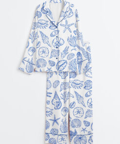 Women's Seashells And Coastal Treasures Seaside Ocean Shell Long Sleeve Satin Pajama Set