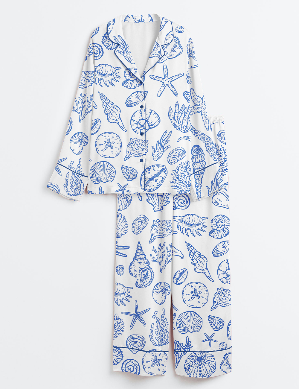 Womenâ€™s Seashells And Coastal Treasures Seaside Ocean Shell Long Sleeve Satin Pajama Set