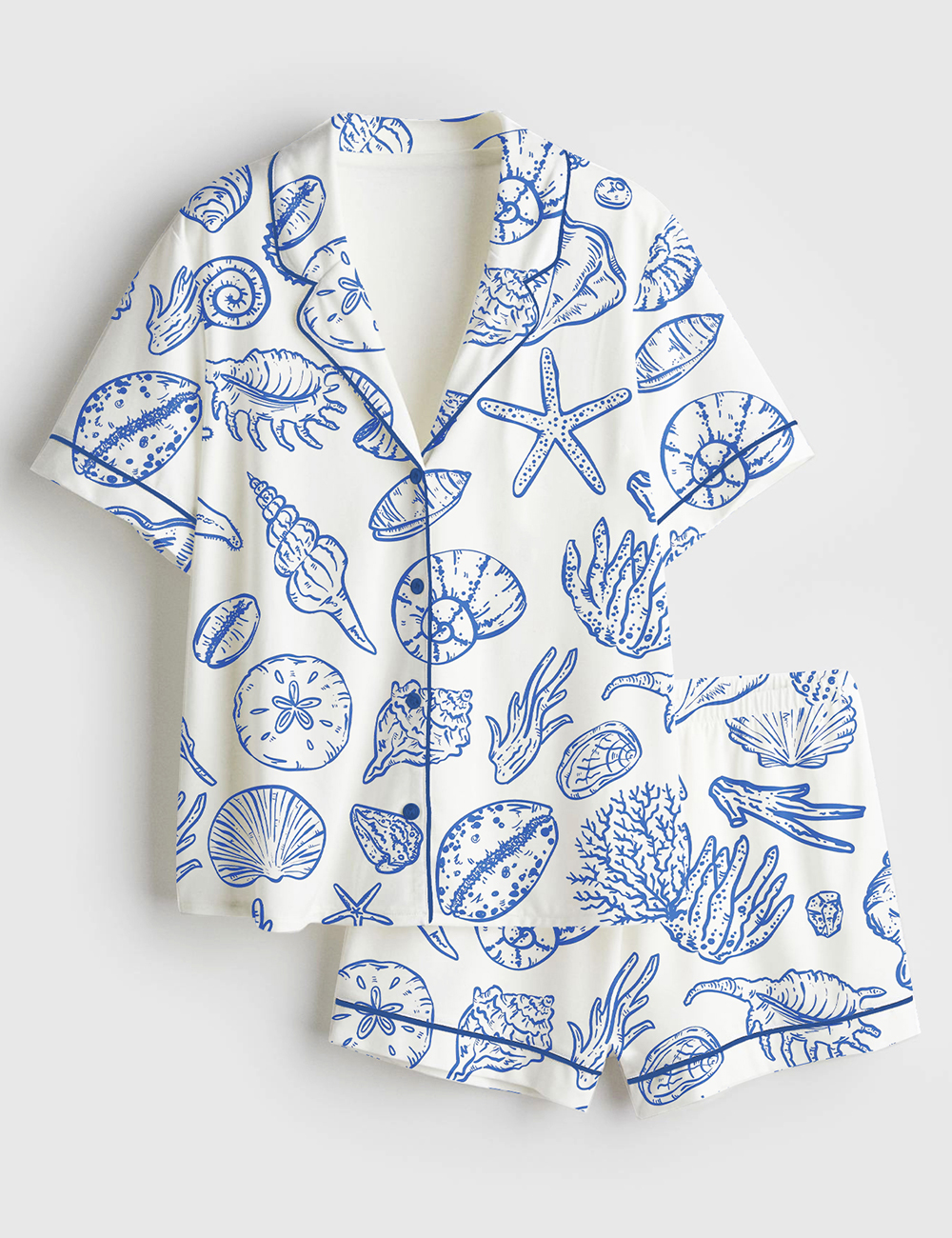 Womenâ€™s Seashells And Coastal Treasures Seaside Ocean Shell Short Sleeve Satin Pajama Set