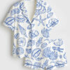 Women's Seashells And Coastal Treasures Seaside Ocean Shell Short Sleeve Satin Pajama Set