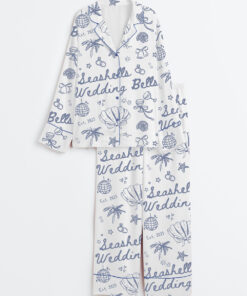 Women's Seashells And Wedding Bells Bachelorette Beach Bachelorette Seashell Hens Party Print Long Sleeve Satin Pajama Set
