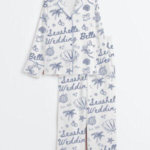 Women's Seashells And Wedding Bells Bachelorette Beach Bachelorette Seashell Hens Party Print Long Sleeve Satin Pajamas Set