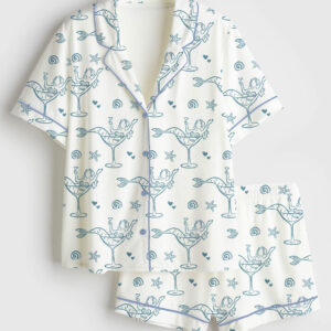 Womenâ€™s Seashells And Wedding Bells Bachelorette Beach Party Coastal Last Toast Print Short Sleeve Satin Pajama Set