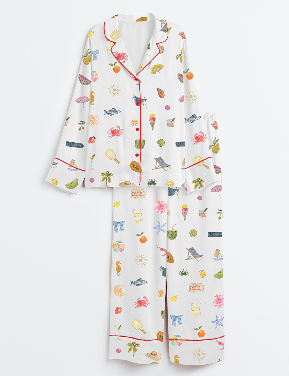 Womenâ€™s Seaside Treasures Summer Beach Long Sleeve Satin Pajama Set