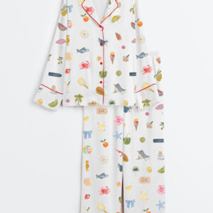 Women's Seaside Treasures Summer Beach Long Sleeve Satin Pajama Set