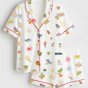Womenâ€™s Seaside Treasures Summer Beach Short Sleeve Satin Pajama Set