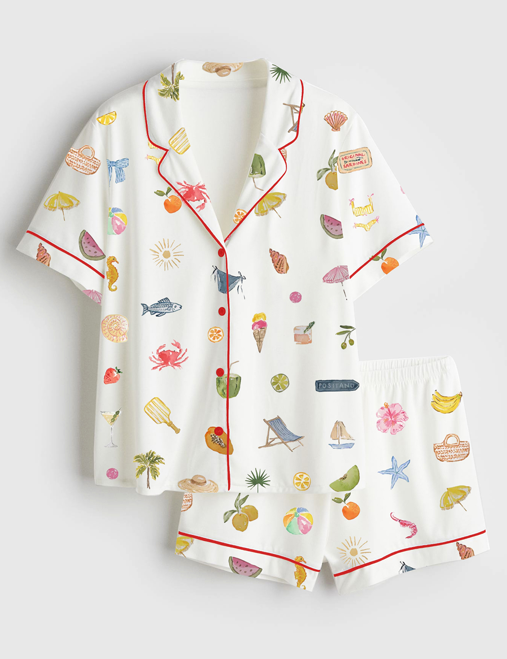 Womenâ€™s Seaside Treasures Summer Beach Short Sleeve Satin Pajama Set