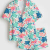 Womenâ€™s Seaturtles Summer Beach Pattern Short Sleeve Satin Pajama Set