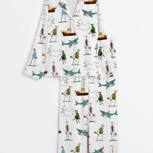 Women's Shark Movie Amity Island Sea Travel Long Sleeve Satin Pajama Set