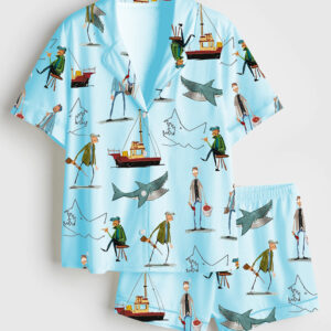 Alternative view of Women's Shark Movie Amity Island Sea Travel Short Sleeve Satin Pajamas Set