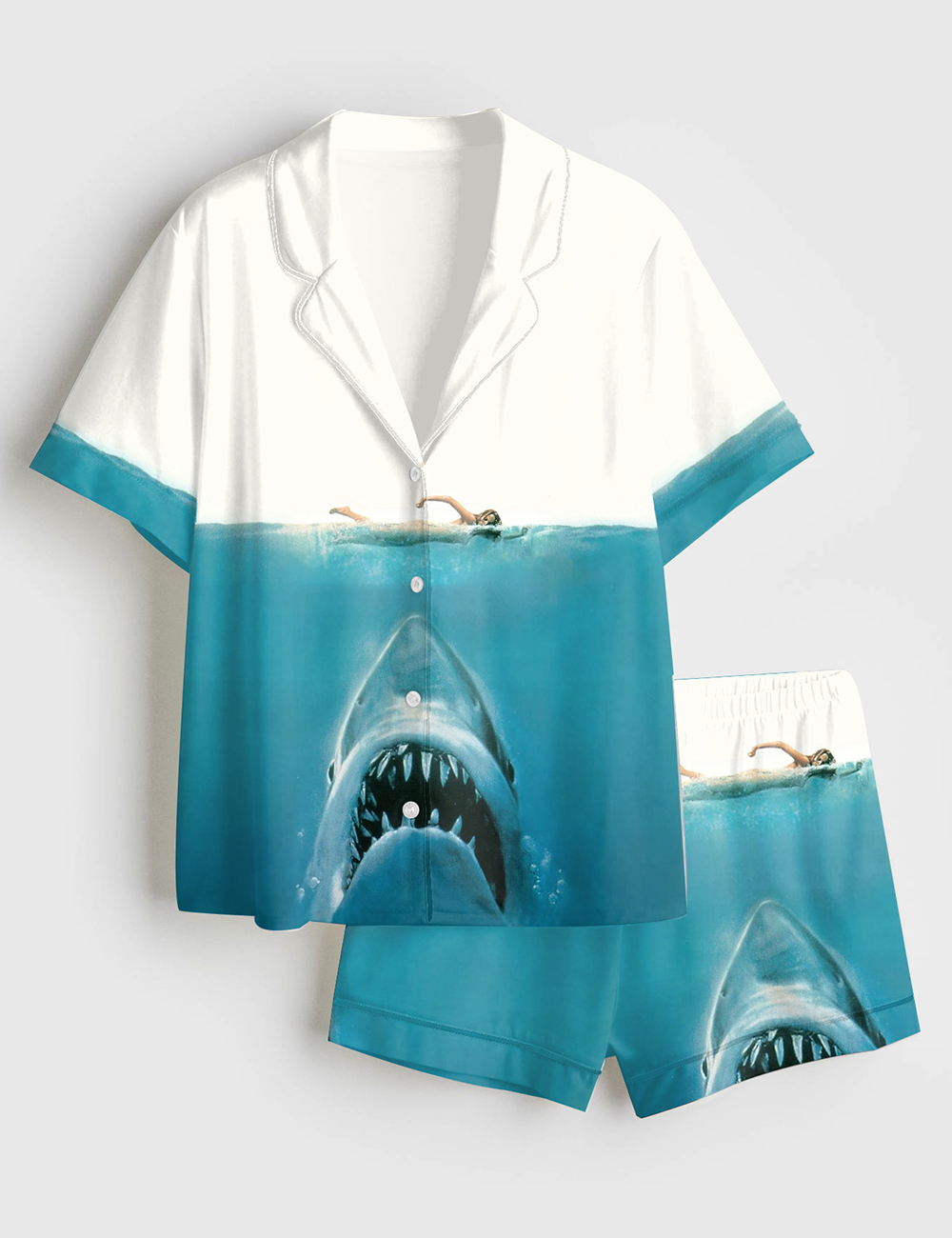 Womenâ€™s Shark Movie Sea Travel Short Sleeve Satin Pajama Set