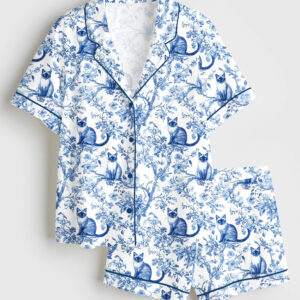 Women's Siamese Cat Cat Lover Short Sleeve Satin Pajama Set