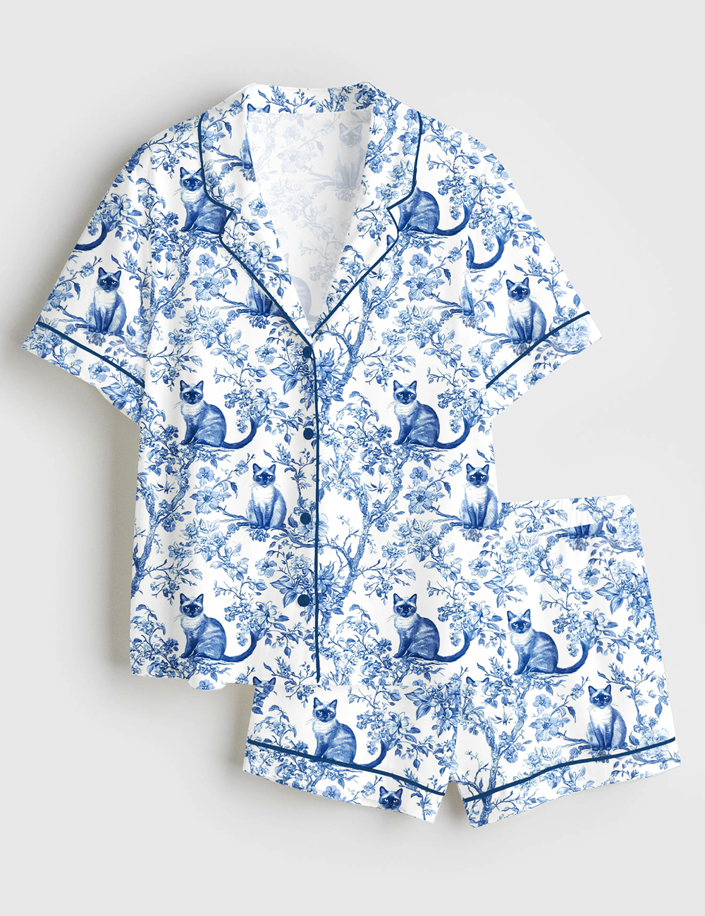 Womenâ€™s Siamese Cat Cat Lover Short Sleeve Satin Pajama Set