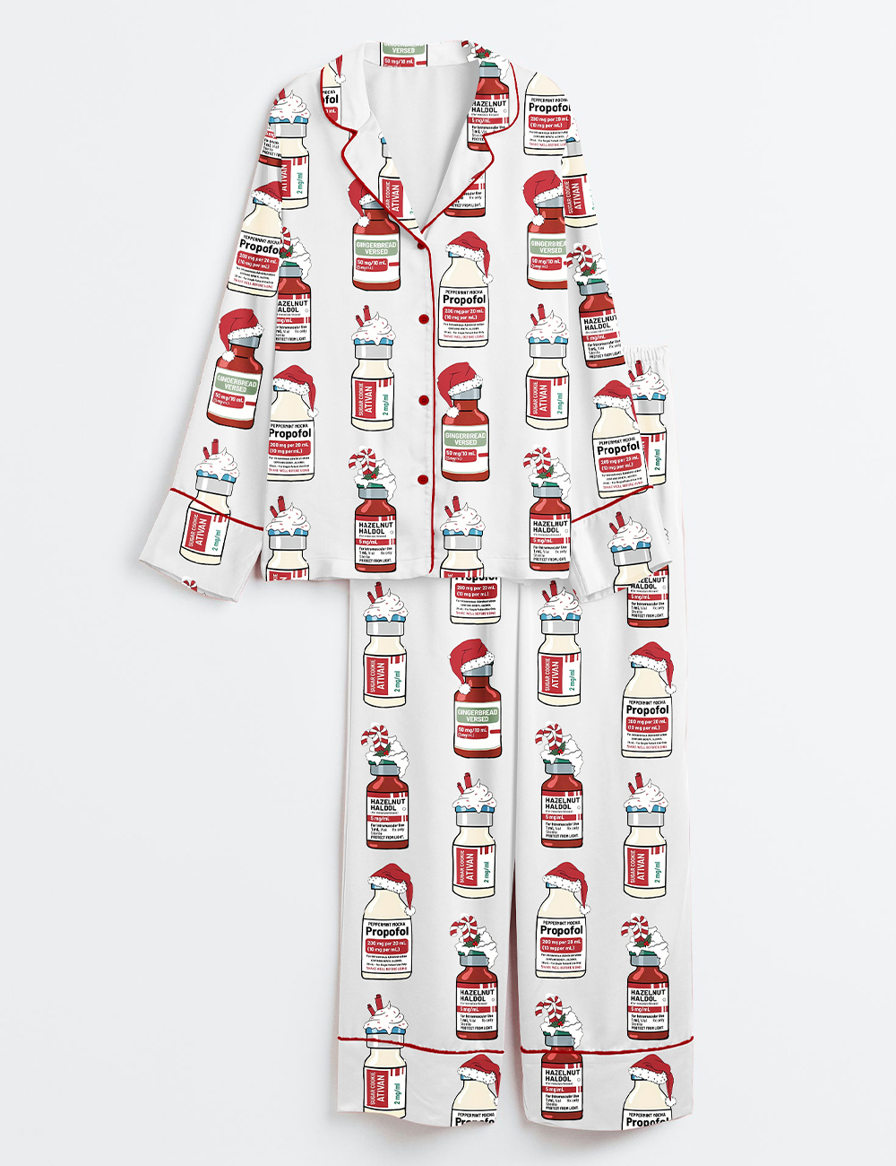 Womenâ€™s Silent Night Christmas Nurse Long Sleeve Satin Pajama Set