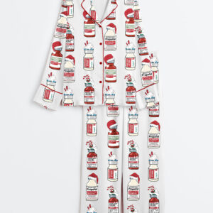 Women's Silent Night Christmas Nurse Long Sleeve Satin Pajamas Set