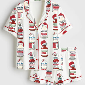 Women's Silent Night Christmas Nurse Short Sleeve Satin Pajama Set