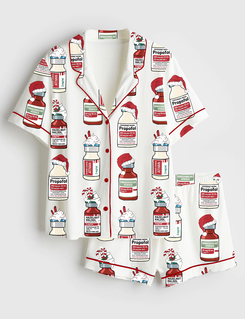 Womenâ€™s Silent Night Christmas Nurse Short Sleeve Satin Pajama Set