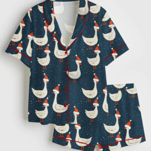 Women's Silly Goose Christmas Short Sleeve Satin Pajama Set