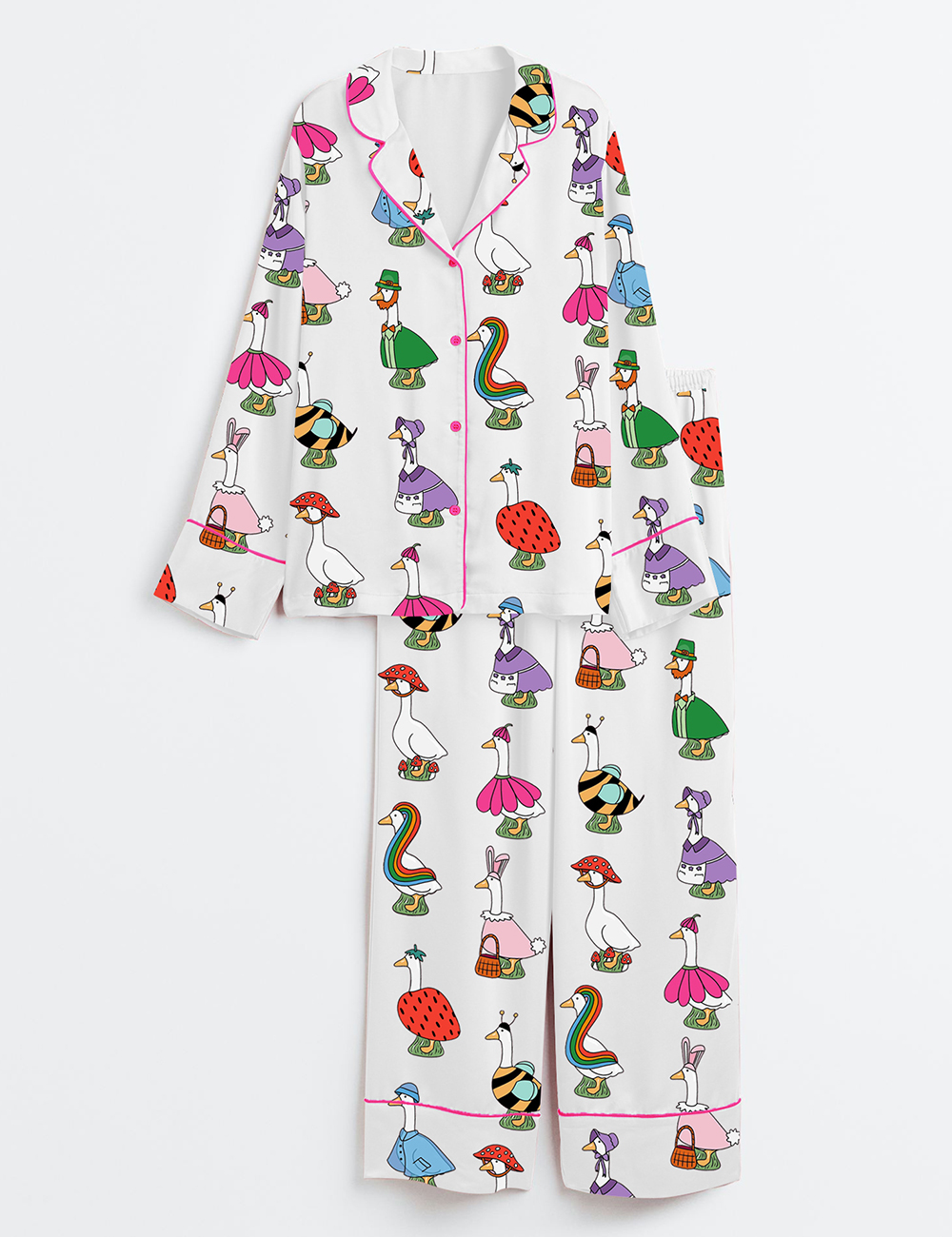 Womenâ€™s Silly Goose Long Sleeve Satin Pajama Set