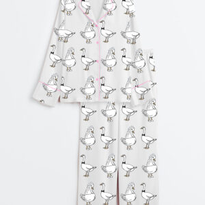 Women's Silly Goose Newlyweds Honeymooning Married Couple Anniversary Wedding Party Long Sleeve Satin Pajama Set